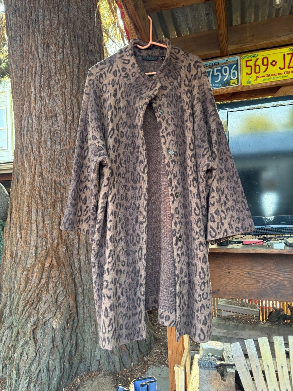 * Authentic Twiggy London Wool Blend Leopard Print Longline Coat - Size Large 